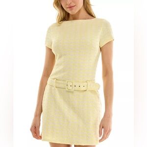 B Darlin Vintage Light Yellow Belted Mini Dress